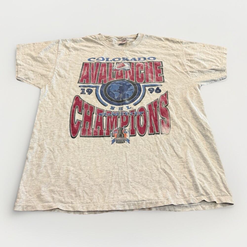Vintage 90s Colorado Avalance NHL 1996 Stanley Cup Champions T-Shirt Size XL USA